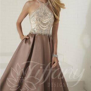 Tiffany & Co. Elegant Brown and Silver Midi Dress